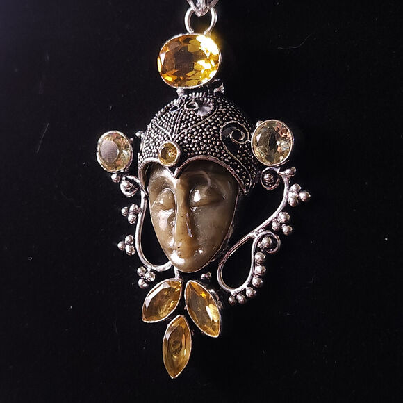 Sterling Silver Bali Goddess Pendant Necklace with Citrine - Picture 10 of 10